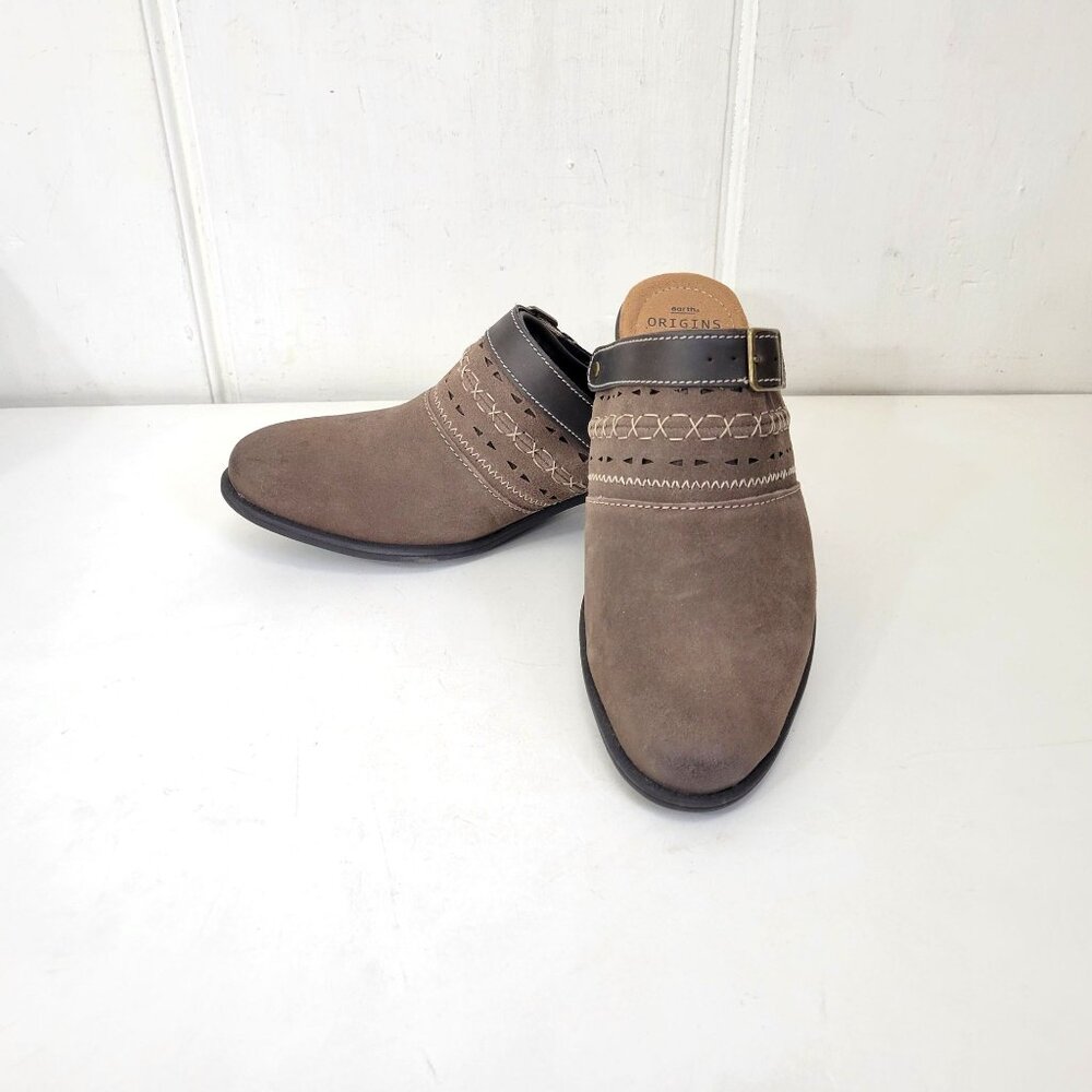 Earth Origins Brown Buckle Suede Clogs Women’s Size 10M With Embroidered Detaili - Picture 3 of 8
